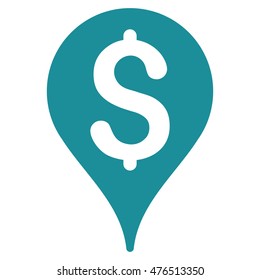 Bank Map Marker icon. Vector style is flat iconic symbol with rounded angles, soft blue color, white background.