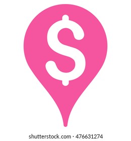 Bank Map Marker icon. Vector style is flat iconic symbol with rounded angles, pink color, white background.