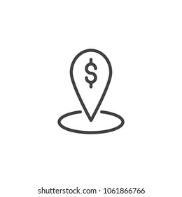 Bank map marker outline icon. linear style sign for mobile concept and web design. Dollar place simple line vector icon. Symbol, logo illustration. Pixel perfect vector graphics