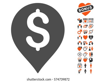 Bank Map Marker pictograph with bonus lovely graphic icons. Vector illustration style is flat iconic elements for web design, app user interfaces.