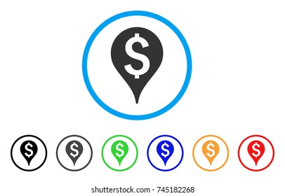 Bank Map Marker rounded icon. Style is a flat gray symbol inside light blue circle with additional colored versions. Bank Map Marker vector designed for web and software interfaces.