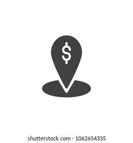 Bank map marker vector icon. filled flat sign for mobile concept and web design. Dollar place simple solid icon. Symbol, logo illustration. Pixel perfect vector graphics