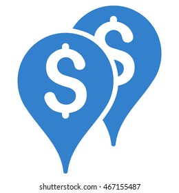 Bank Map Markers icon. Vector style is flat iconic symbol with rounded angles, cobalt color, white background.