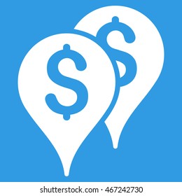 Bank Map Markers icon. Vector style is flat iconic symbol with rounded angles, white color, blue background.