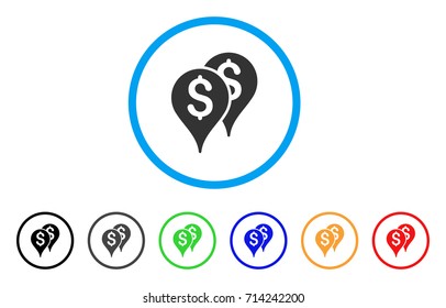 Bank Map Markers icon. Vector illustration style is a flat iconic bank map markers grey rounded symbol inside light blue circle with black, gray, green, blue, red, orange color additional versions.