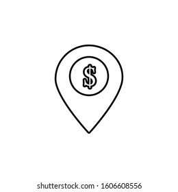 bank in map pin icon. Simple thin line, outline vector of banking icons for ui and ux, website or mobile application