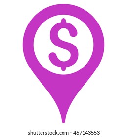 Bank Map Pointer icon. Vector style is flat iconic symbol with rounded angles, violet color, white background.