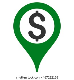 Bank Map Pointer icon. Vector style is bicolor flat iconic symbol with rounded angles, green and gray colors, white background.