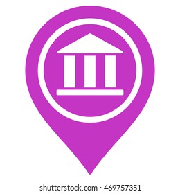 Bank Map Pointer icon. Vector style is flat iconic symbol with rounded angles, violet color, white background.
