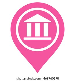 Bank Map Pointer icon. Vector style is flat iconic symbol with rounded angles, pink color, white background.