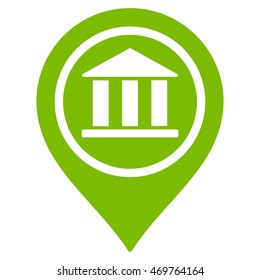 Bank Map Pointer icon. Vector style is flat iconic symbol with rounded angles, eco green color, white background.