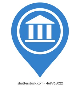 Bank Map Pointer icon. Vector style is flat iconic symbol with rounded angles, cobalt color, white background.