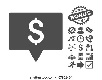 Bank Map Pointer pictograph with bonus icon set. Vector illustration style is flat iconic symbols, gray color, white background.