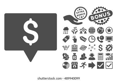 Bank Map Pointer pictograph with bonus images. Vector illustration style is flat iconic symbols, gray color, white background.