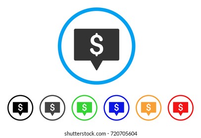 Bank Map Pointer rounded icon. Style is a flat bank map pointer grey symbol inside light blue circle with black, gray, green, blue, red, orange variants.
