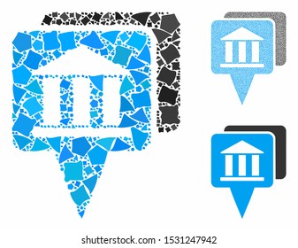 Bank map pointers composition of joggly items in variable sizes and color tints, based on bank map pointers icon. Vector irregular items are organized into composition.