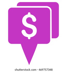 Bank Map Pointers icon. Vector style is flat iconic symbol with rounded angles, violet color, white background.