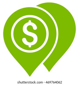 Bank Map Pointers icon. Vector style is flat iconic symbol with rounded angles, eco green color, white background.