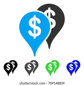 Bank Map Pointers vector pictogram. Style is a flat graphic symbol in black, gray, blue, green color variants. Designed for web and mobile apps.