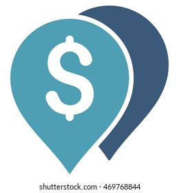 Bank Markers icon. Vector style is bicolor flat iconic symbol with rounded angles, cyan and blue colors, white background.