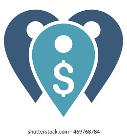 Bank Marks icon. Vector style is bicolor flat iconic symbol with rounded angles, cyan and blue colors, white background.