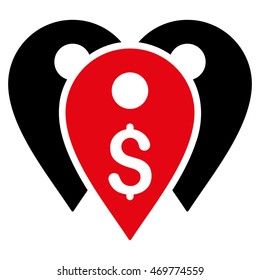 Bank Marks icon. Vector style is bicolor flat iconic symbol with rounded angles, intensive red and black colors, white background.