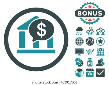 Bank Message icon with bonus pictures. Vector illustration style is flat iconic bicolor symbols, soft blue colors, white background.