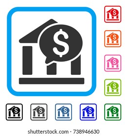 Bank Message icon. Flat gray iconic symbol inside a light blue rounded rectangle. Black, gray, green, blue, red, orange color versions of Bank Message vector.