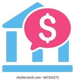 Bank Message icon. Vector style is bicolor flat iconic symbol with rounded angles, pink and blue colors, white background.