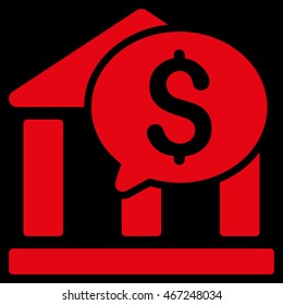Bank Message icon. Vector style is flat iconic symbol with rounded angles, red color, black background.