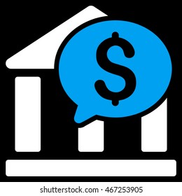 Bank Message icon. Vector style is bicolor flat iconic symbol with rounded angles, blue and white colors, black background.