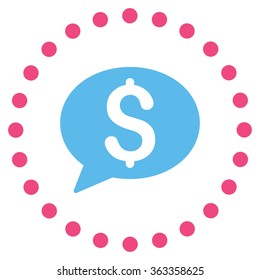 Bank Message vector icon. Style is bicolor flat circled symbol, pink and blue colors, rounded angles, white background.