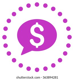 Bank Message vector icon. Style is flat circled symbol, violet color, rounded angles, white background.