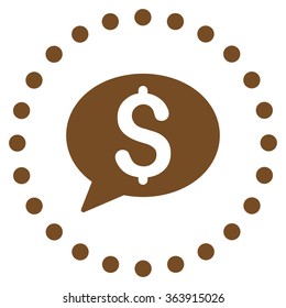 Bank Message vector icon. Style is flat circled symbol, brown color, rounded angles, white background.