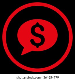 Bank Message vector icon. Style is flat circled symbol, red color, rounded angles, black background.