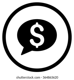Bank Message vector icon. Style is flat circled symbol, black color, rounded angles, white background.