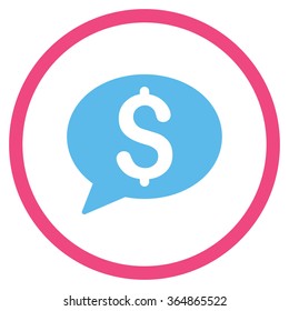 Bank Message vector icon. Style is bicolor flat circled symbol, pink and blue colors, rounded angles, white background.