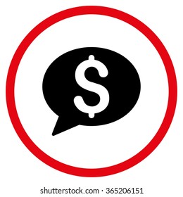 Bank Message vector icon. Style is bicolor flat circled symbol, intensive red and black colors, rounded angles, white background.