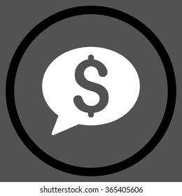 Bank Message vector icon. Style is bicolor flat circled symbol, black and white colors, rounded angles, gray background.