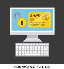 Bank and Money concept represented by credit card and computer icon. Colorfull and flat illustration. 