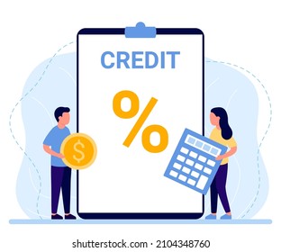 Bank money credit, loan financial consumer document. Percent, good interest rate, interest-free mortgage. Loan agreement. Vector illustration