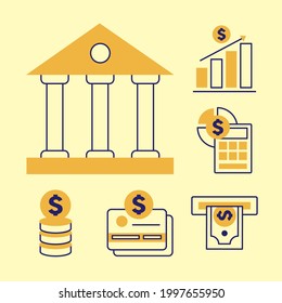bank with money financial and business symbol set