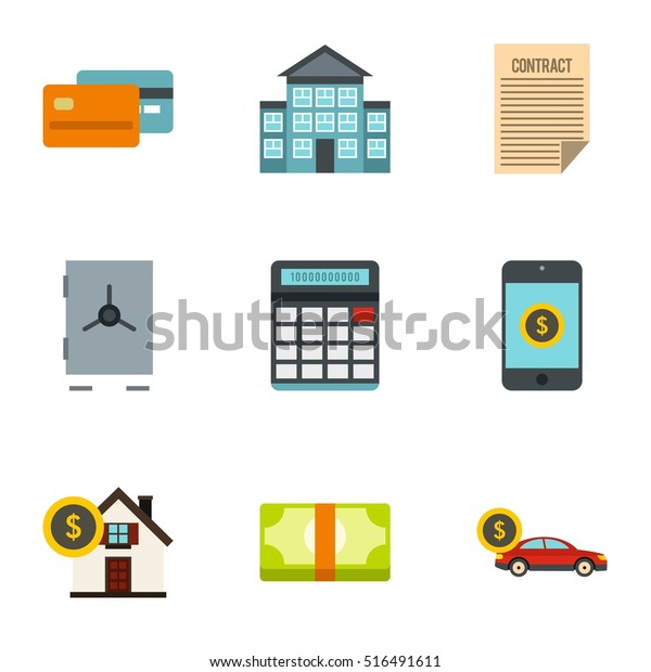 Bank and money icons set. Flat illustration\
of 9 bank and money vector icons for\
web