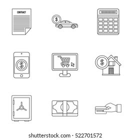 Bank and money icons set. Outline illustration of 9 bank and money vector icons for web