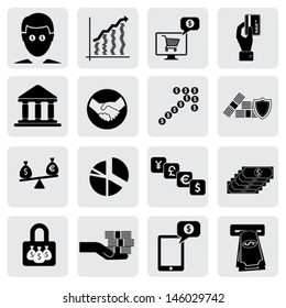 bank & money icons ( signs ) related to wealth, asset- vector graphic. This illustration also represents savings account,investments,wealth creation,banking business,saving money ( cash ),credit cards