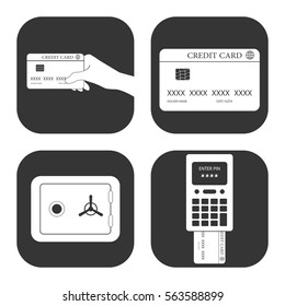 Bank and money icons vector set on gray  buttons