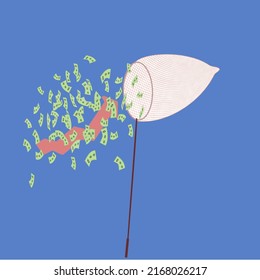 bank money with net, inflation concept, vector illustration
