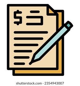 Bank money paper icon outline vector. Work income. Dream rich color flat