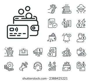 Bank money payment sign. Cash money, loan and mortgage outline icons. Credit card line icon. Wallet coin pay symbol. Card line sign. Credit card, crypto wallet icon. Inflation, job salary. Vector