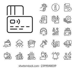 Bank money payment sign. Cash money, loan and mortgage outline icons. Credit card line icon. Non-cash pay symbol. Card line sign. Credit card, crypto wallet icon. Inflation, job salary. Vector